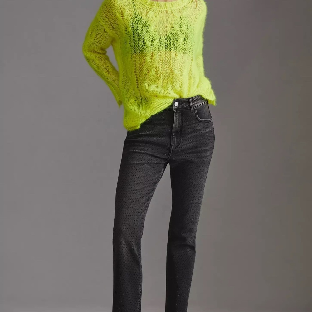 Anthropologie Pilcro Gem High-Rise Straight Leg Jeans womens 34 Tall Black Comfy